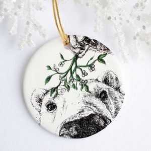 Polar Bear Ceramic Ornament - Christmas - Personalized Ornament - Line Sketch Polar Bear - Bear Gift