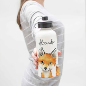 Fox Aluminum Water Bottle with Name | Personalized Fox Water Bottle for Men | Fox Lover Gifts | Fox Christmas Gifts | 20 oz Water Bottle