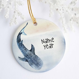 Shark Personalized Ornament - Ceramic - Porcelain - Holiday Ornament - Christmas - Whale Shark Ornament - Ocean Gift - I Love Sharks