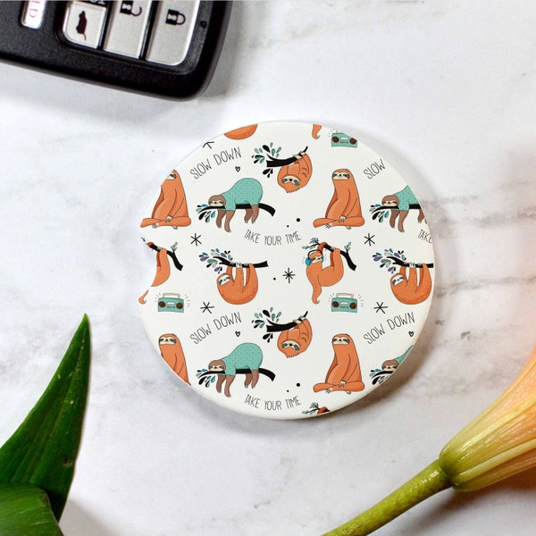 Lounging Sloths Cup Holder Coaster | Absorbent | Car Coaster | Car Cup Holder Coaster | Cute Sloth Gift | New Car Gift