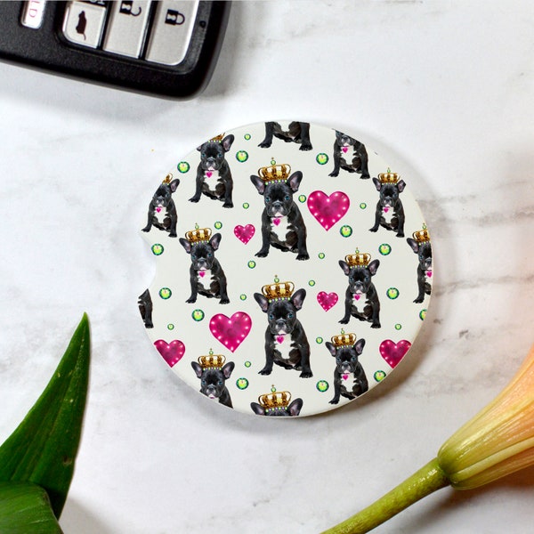 Fancy Frenchie Cup Holder Coaster - Absorbent - Car Coaster - Car Cup Holder Coaster - Stroller Accessory - French Bulldog