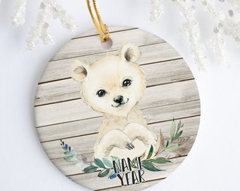 Ornement personnalisé d’ours polaire - Ornement en céramique personnalisé - Date du nom - Porcelaine - Décorations de Noël - Personnalisé - Ornement de la faune