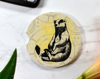 Badger Sandstone Car Coaster - Magic - Absorbent - Cup Holder Coaster - Stroller Coaster - Yellow - Map