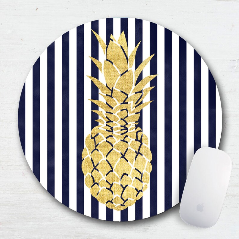 Pineapple Stripe Mouse Pad Coaster Set Dorm Decor Navy Etsy