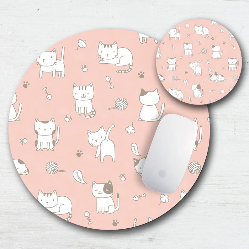 Playful Cats Mouse Pad Coaster Set Cute Kitties Cat Lover Etsy