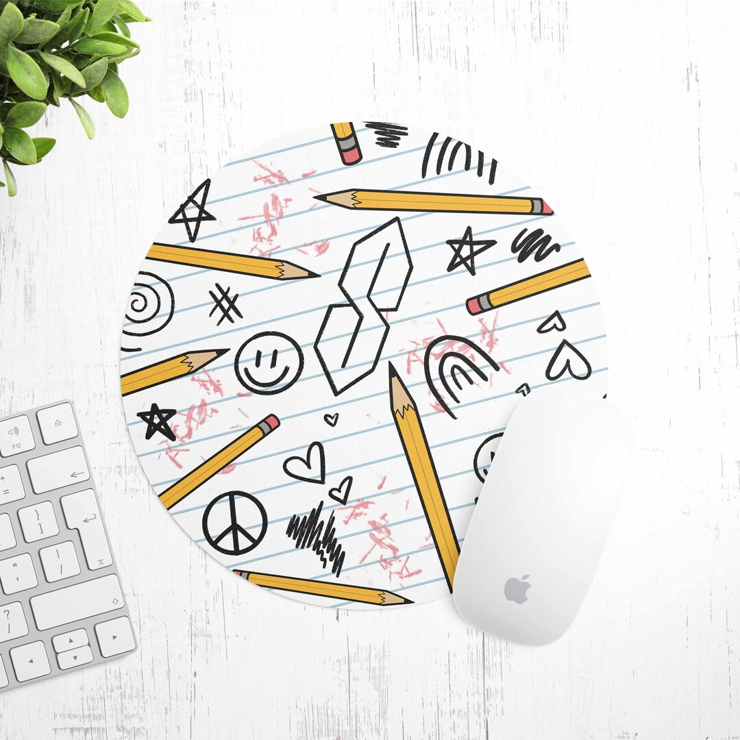 Pencil Sketch Notebook Doodle Back to School Thick Neoprene Mouse Pad
