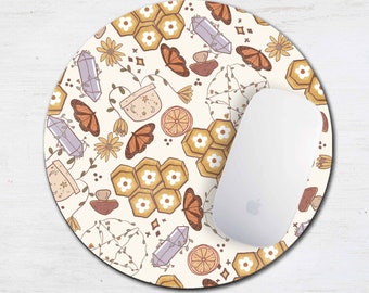 Summer Witch Mouse Pad - Desk - Office - Round Mouse Pad - Desk Décor - Home Office - Floral - Butterfly - Plant - Honeycomb - Witchy