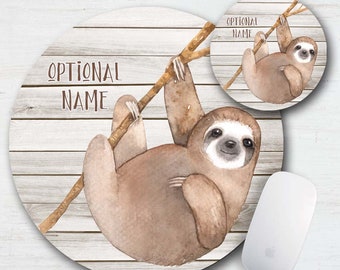 Sloth Personalized Mouse Pad Coaster Set - Custom Mouse Pad - Office Decor - Cute Sloth - Name - Thick Mouse Pad - Matching - Jungle Animals