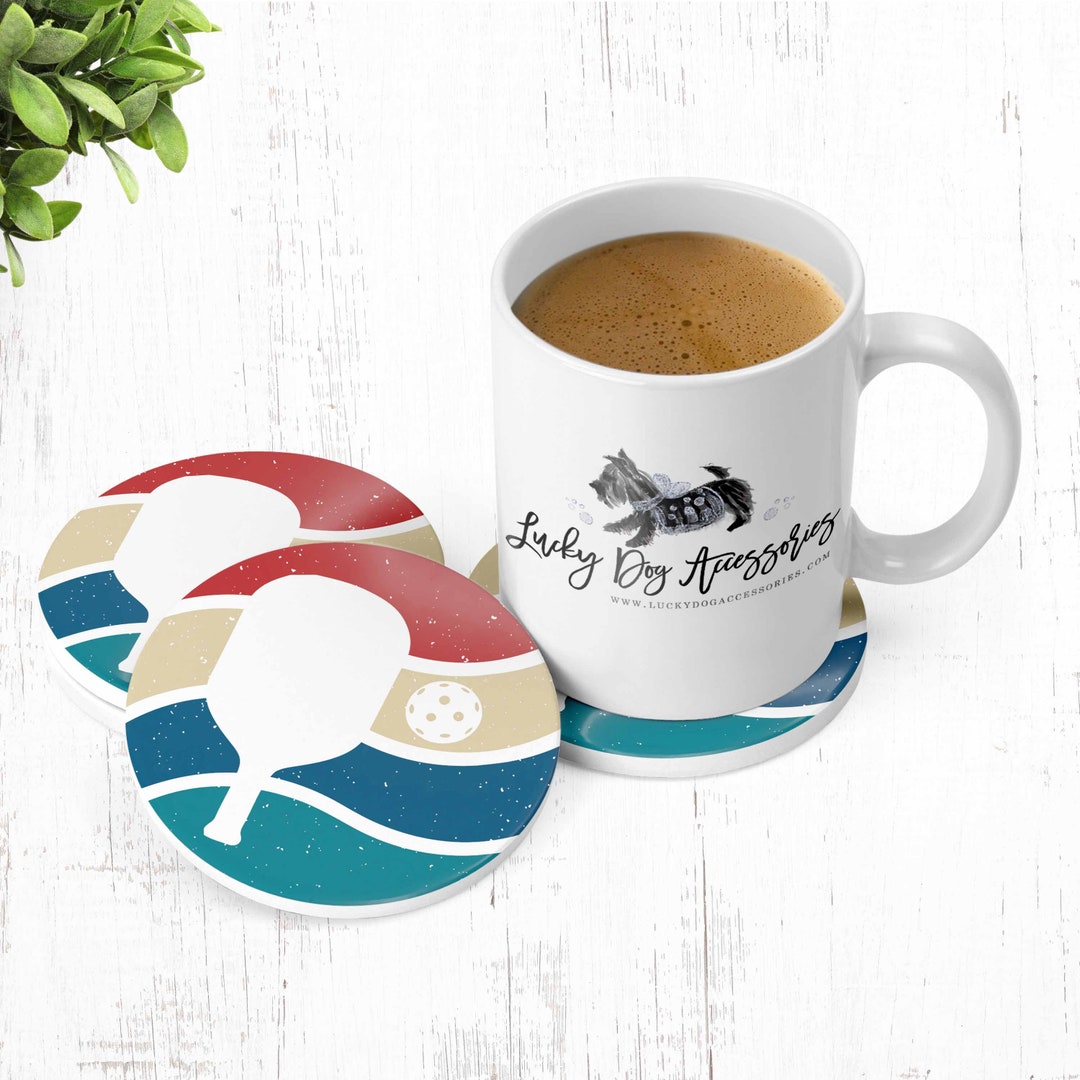 Retro Pickleball Sandstone Table Coaster Pickleball Decor Office Gift