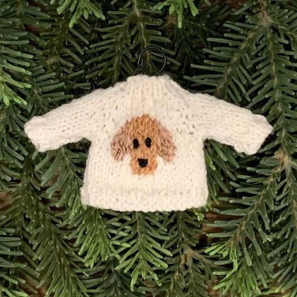 Golden Retriever Hand-Knit Sweater Ornament  Yellow Lab