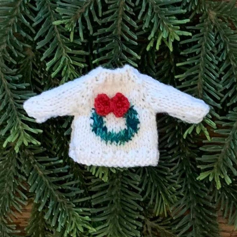 Wreath Sweater Hand-Knit Christmas Ornament image 5