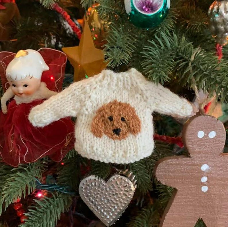 Apricot Goldendoodle Hand-knit Sweater Ornament Doodle Cockapoo Havapoo ...