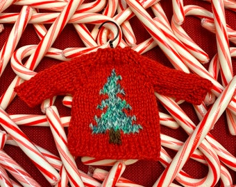 Snowy Tall Pine Hand-Knit Sweater Ornament