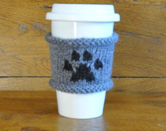 Paw Print Coffee Cozie - Knit Coffee Cozy Dog Mom Gift