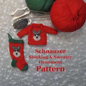 Patrón de tejido para calcetines navideños y adornos de suéter con forma de schnauzer