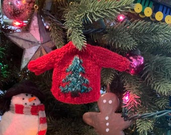 Snowy Pine Tree Hand-Knit Sweater Christmas Ornament