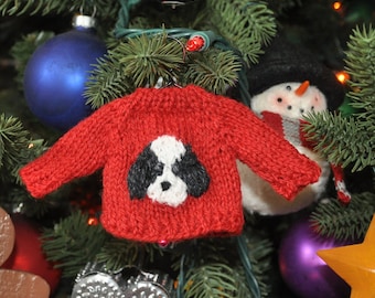 Bernedoodle Hand-Knit Sweater Ornament   Black and White Doodle Sheepadoodle
