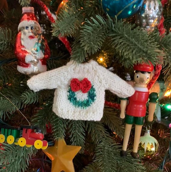 Wreath Sweater Hand-Knit Christmas Ornament