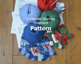 Nautical Christmas Stocking Ornament Pattern Set of 5 Designs  Red & Green and Blue Christmas Colorway