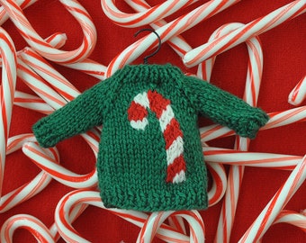Candy Cane Sweater Hand-Knit Ornament