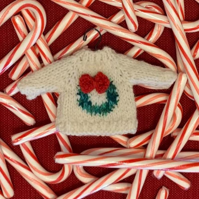 Wreath Sweater Hand-Knit Christmas Ornament image 4