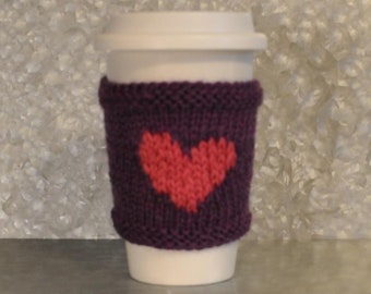 Heart Coffee Cozie - Knit Coffee Cozy