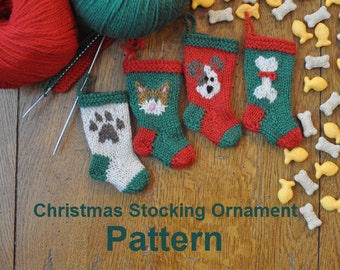 Dog & Cat Christmas Stocking Ornaments Knitting Pattern