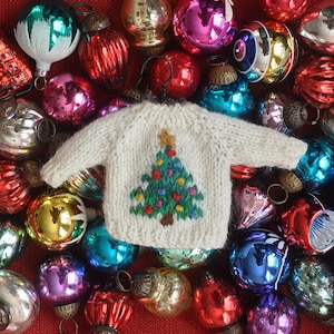 Decorated Christmas Tree Hand-Knit Sweater Ornament