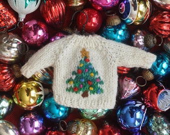 Decorated Christmas Tree Hand-Knit Sweater Ornament