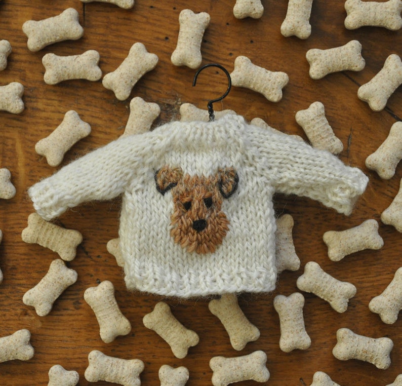 Welsh Terrier Airedale Terrier Wire Fox Terrier Hand-Knit Sweater Ornament image 1