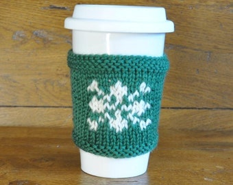 Snowflake Coffee Cozie - Knit Coffee Cozy