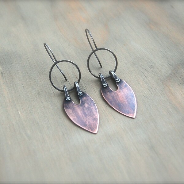 Copper Riveted Blade Earrings