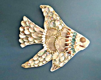 Beach Decor_Fish Art_Seashell Angel Fish Wall Art_sea life art,  decor_coastal decor_tropical fish wall art_gift idea