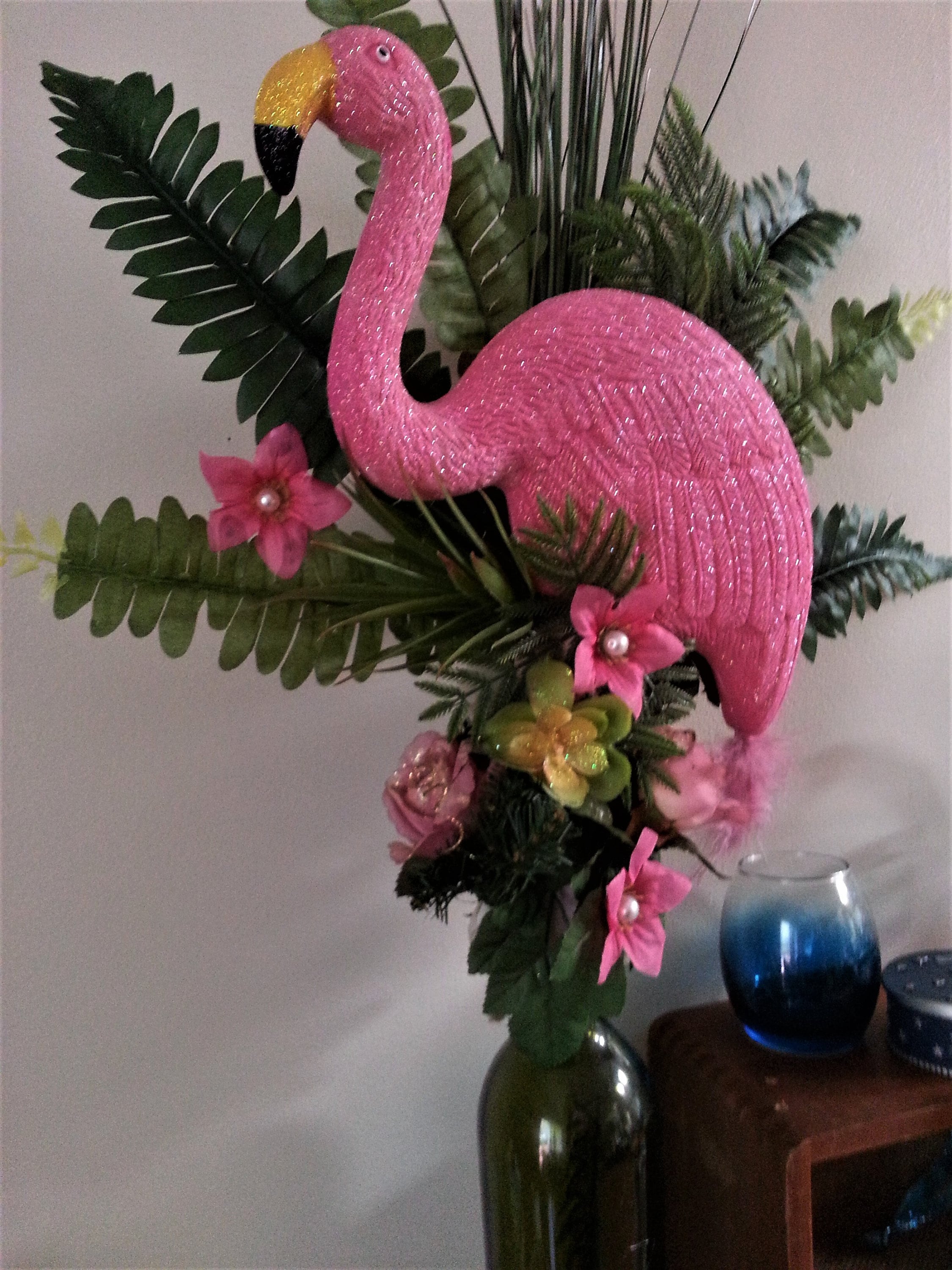 Pink Flamingo Tree topper_table top decor_Flamingo home Etsy