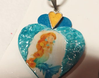 Girl's Mermaid pendant necklace_beach jewelry_mermaid jewelry_gifts for girls who love mermaids_Handmade mermaid heart necklace_Gift ideas
