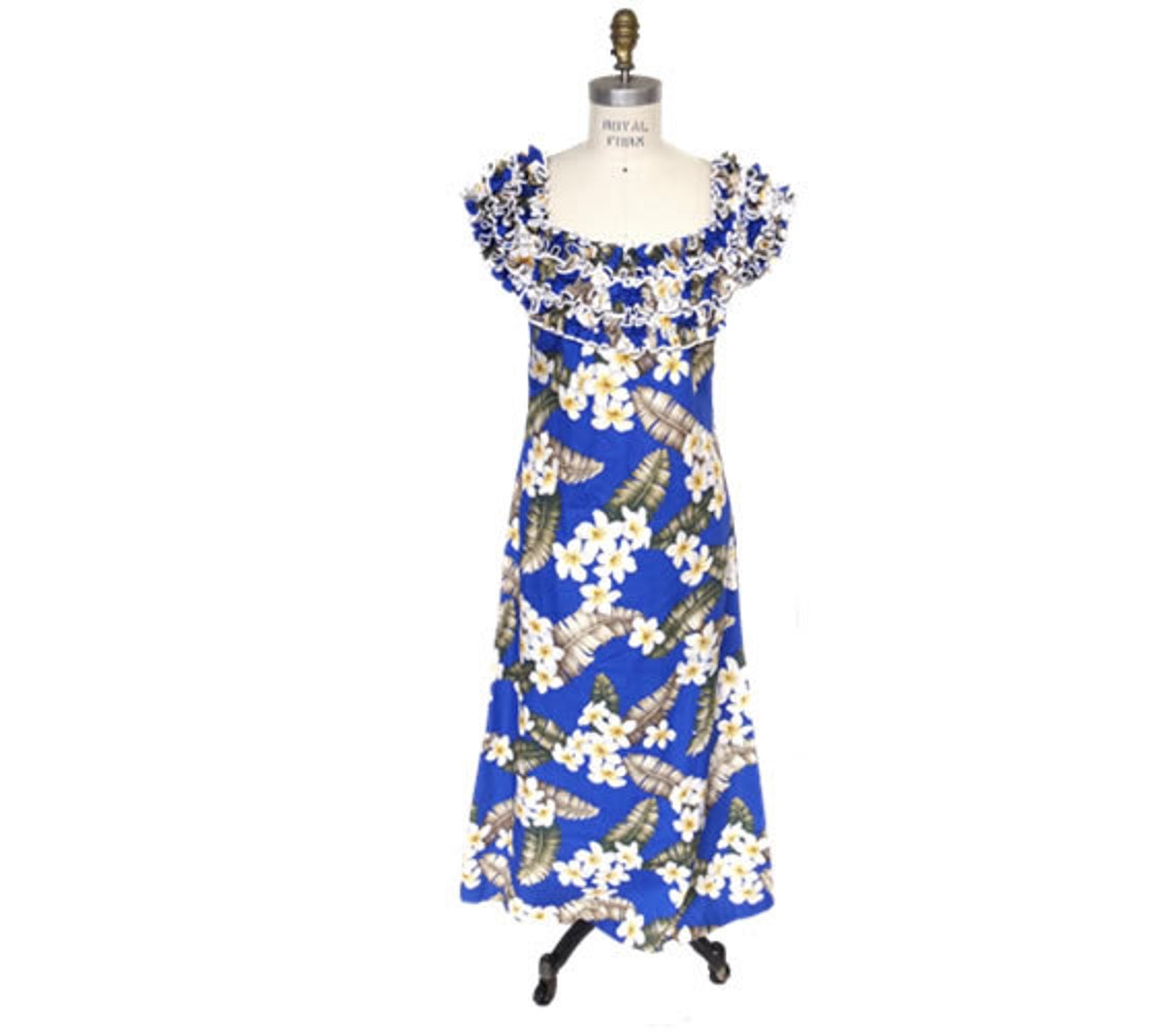 Hawaiian Muumuu dress with Ruffled Neck and Floral Print Etsy