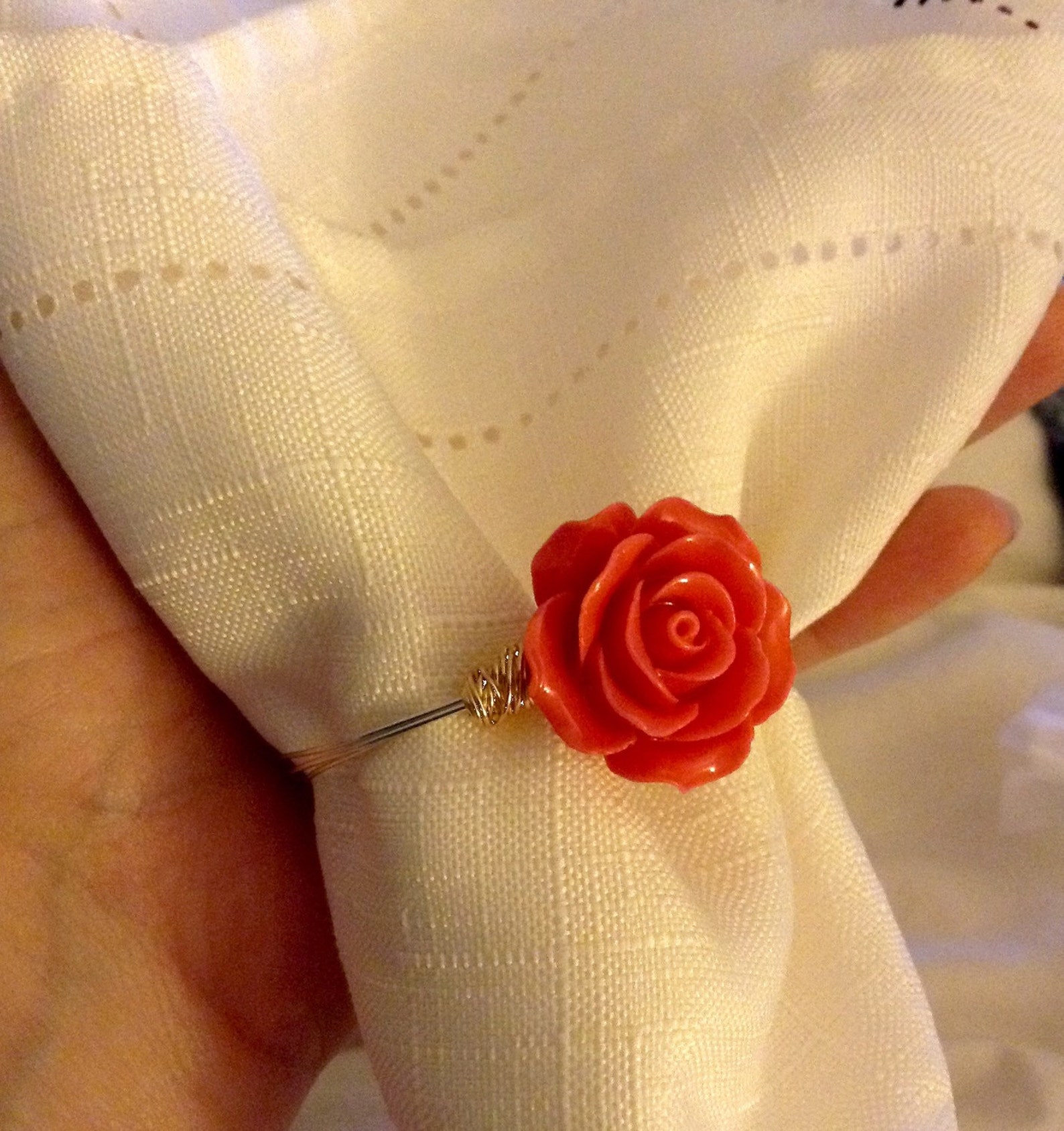 Pink Rose Napkin Ring Set of 4 Etsy