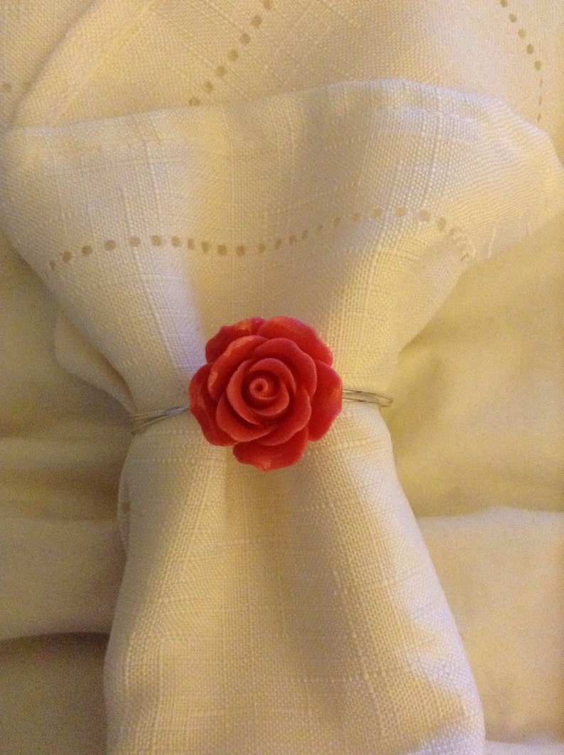 Pink Rose Napkin Ring Set of 4 Etsy