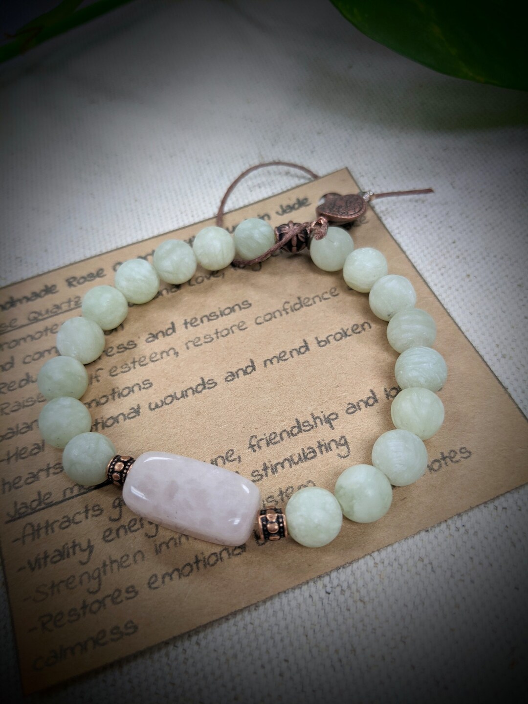 Handmade Rose Quartz and Mountain Jade Bracelet Etsy