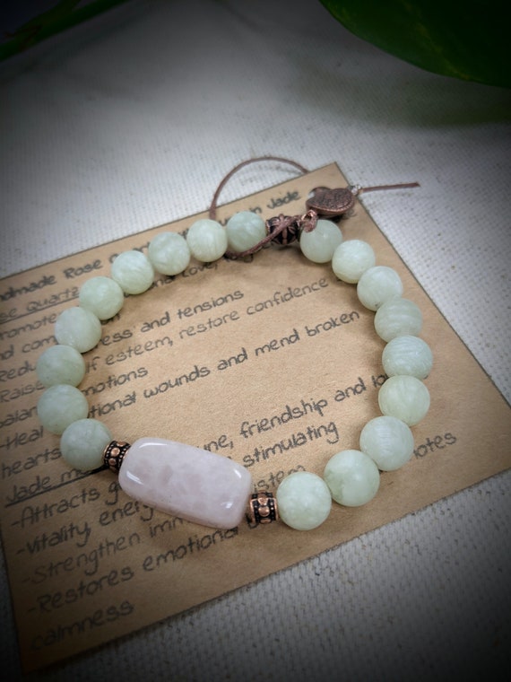 Handmade Rose Quartz and Mountain Jade Bracelet Etsy