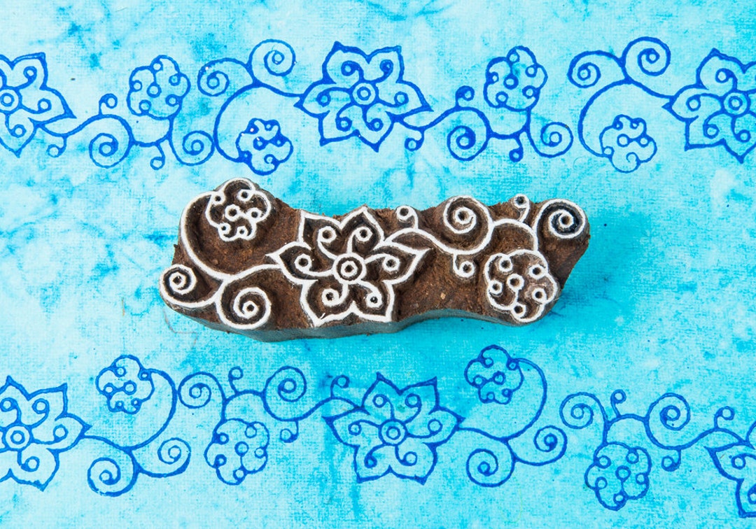 Wood Block Stamp Floral Border Etsy