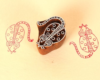 Mouse Indian Textile Stamp, Mouse Block Printing Stamp,Wooden Block Stamp, Hand Carved Mouse Stamp, Mouse stamp textile printing