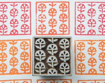 Floral Square Textile Stamp, Elephant Block Printing Stamp, Wooden Block Stamp, Hand Carved Elephant Stamp, stamp textile printing