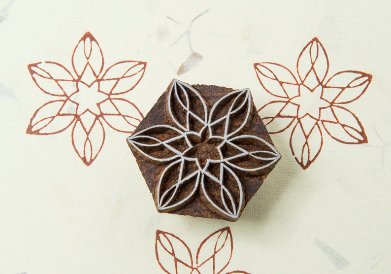 Wood Block Stamp Flower Etsy