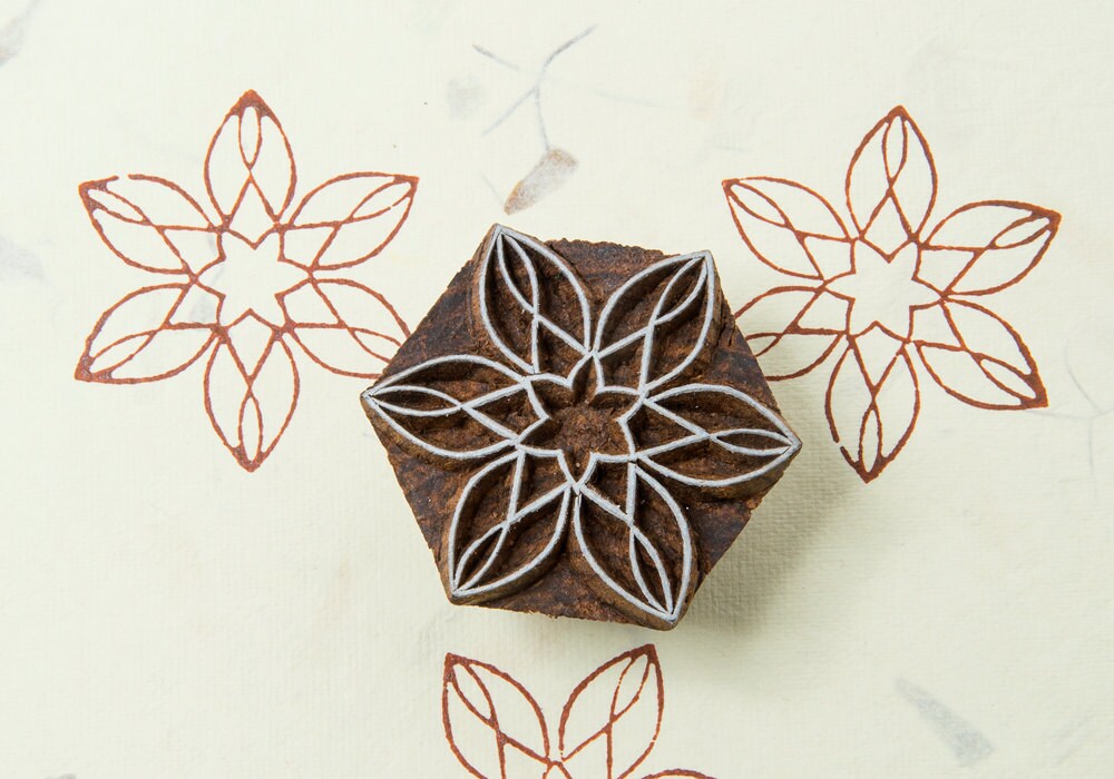 Wood Block Stamp Flower Etsy