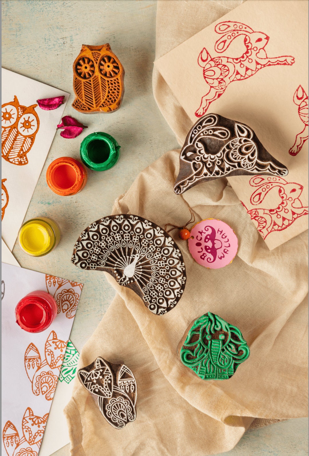 Hand Carved Wooden Printing Block, Fabric Printing Stamps, Textile