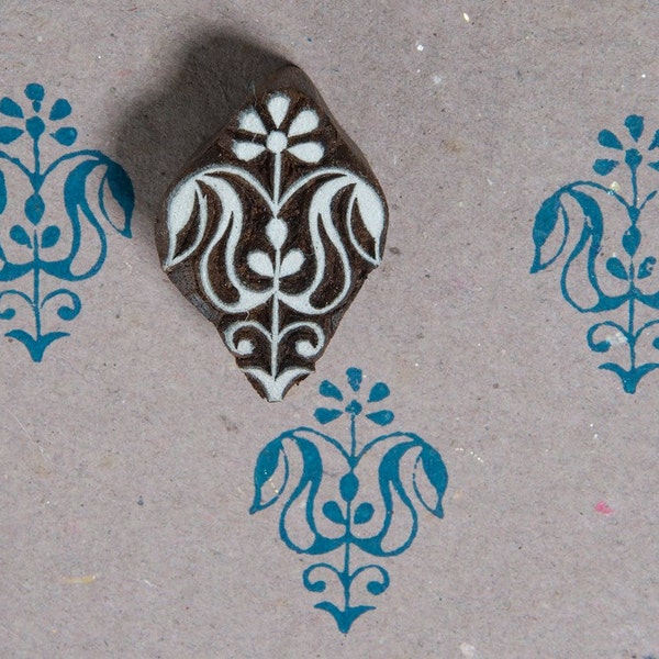 Lone Flower 094, hand carved textile stamp