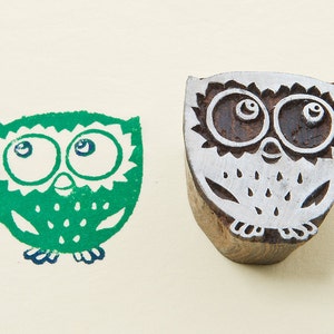 Wide-eyed Owl, wood stamp