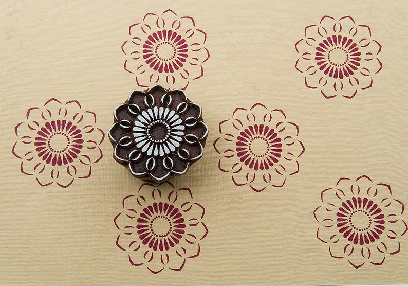 Floral Rangoli, patterned wood stamp image 1