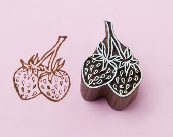 Strawberry, hand crafted wooden art stamp